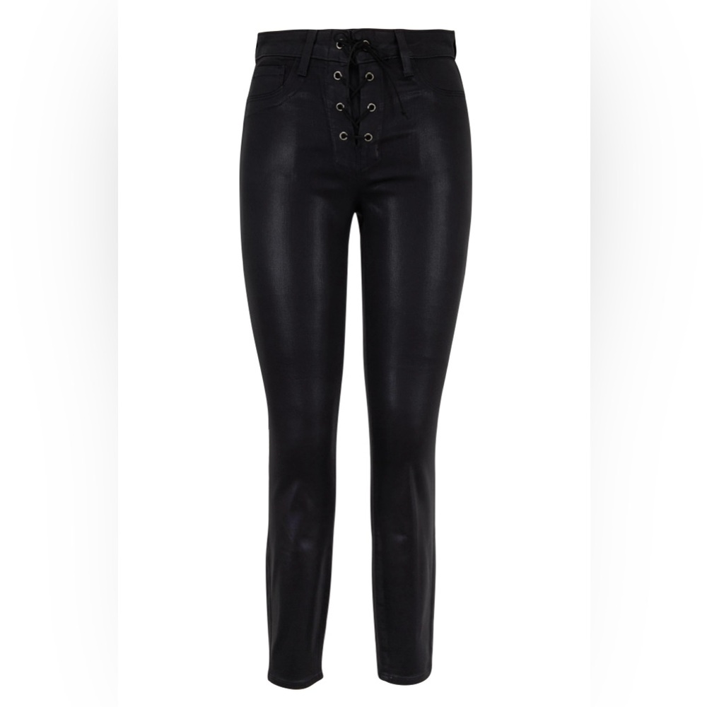 NWT L'AGENCE Cherie Black Coated Lace-Up Skinny Jean